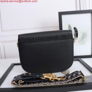 Replica Dior M9320 Large Bobby Bag Black Grained Calfskin with Blue Dior Oblique Strap 2