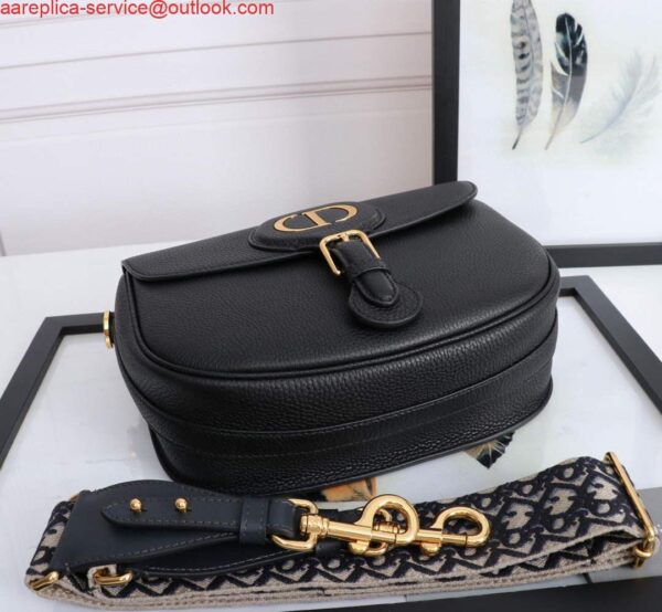 Replica Dior M9320 Large Bobby Bag Black Grained Calfskin with Blue Dior Oblique Strap 3