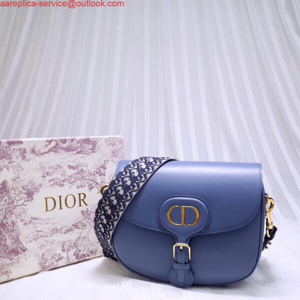 Replica Dior M9320 Large Bobby Bag Blue Box Calfskin with Blue Oblique Strap