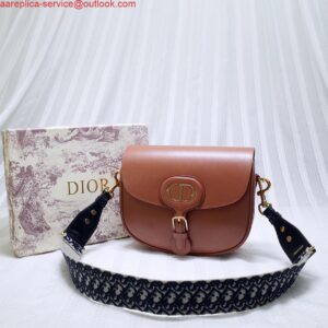 Replica Dior M9320 Large Bobby Bag Brown Box Calfskin with Blue Oblique Strap