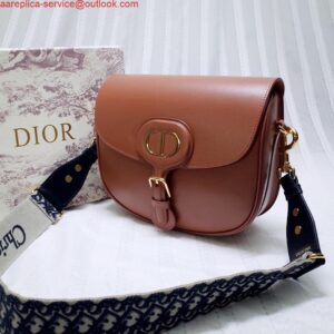 Replica Dior M9320 Large Bobby Bag Brown Box Calfskin with Blue Oblique Strap 2