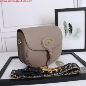 Replica Dior M9320 Large Dior Bobby Bag Warm Taupe BoxCalfskin With Blue Oblique Embroidered Strap