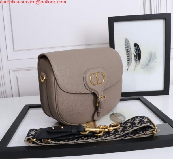 Replica Dior M9320 Large Dior Bobby Bag Warm Taupe BoxCalfskin With Blue Oblique Embroidered Strap