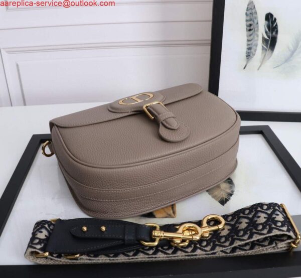 Replica Dior M9320 Large Dior Bobby Bag Warm Taupe BoxCalfskin With Blue Oblique Embroidered Strap 3