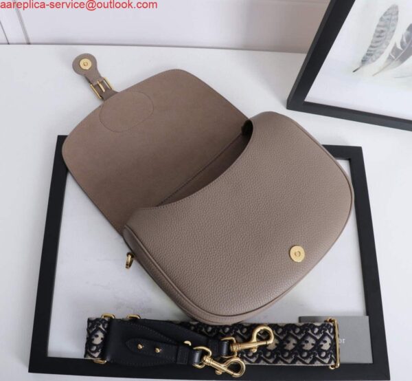 Replica Dior M9320 Large Dior Bobby Bag Warm Taupe BoxCalfskin With Blue Oblique Embroidered Strap 4