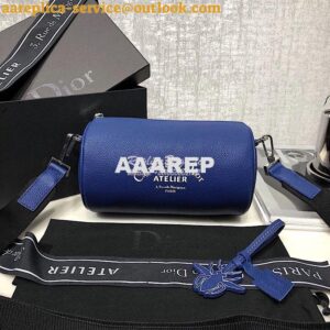 Replica Dior Bleu Grained Calfskin "Roller" Pouch With "Atelier" Print