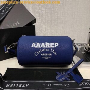 Replica Dior Bleu Grained Calfskin "Roller" Pouch With "Atelier" Print 2