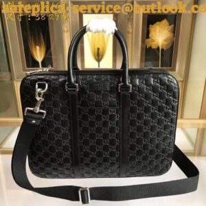 Replica Gucci Large Briefcase In Black Signature Leather 2