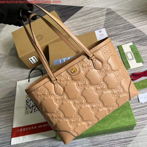 Replica Gucci 631685 GG matelassé leather medium tote Bag Beige 3