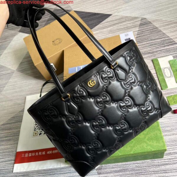 Replica Gucci 631685 GG matelassé leather medium tote Bag Black 3