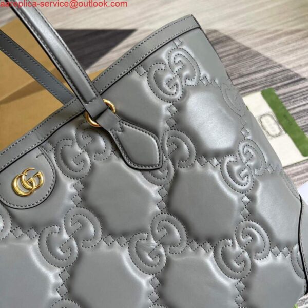 Replica Gucci 631685 GG matelassé leather medium tote Bag Gray 6