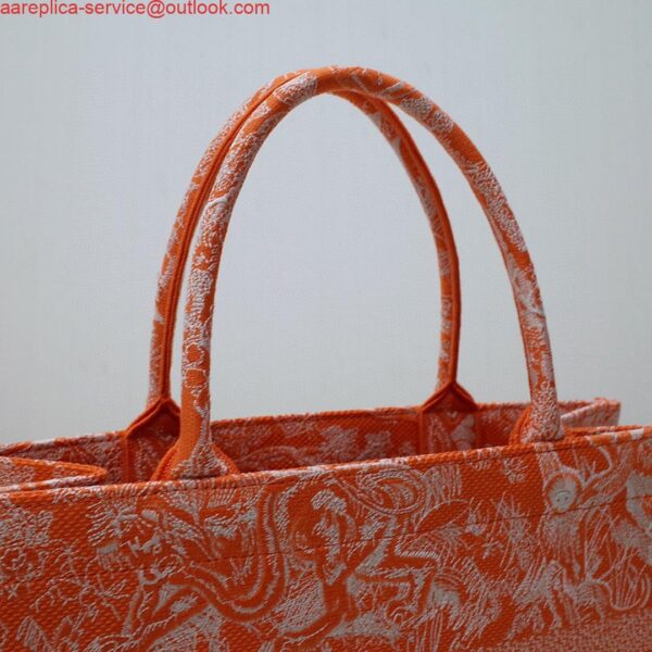 Replica Dior M1296 Book Tote Medium Neon Orange Toile de Jouy Reverse Embroidery 3