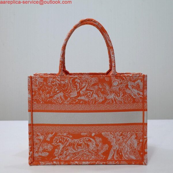 Replica Dior M1296 Book Tote Medium Neon Orange Toile de Jouy Reverse Embroidery 6