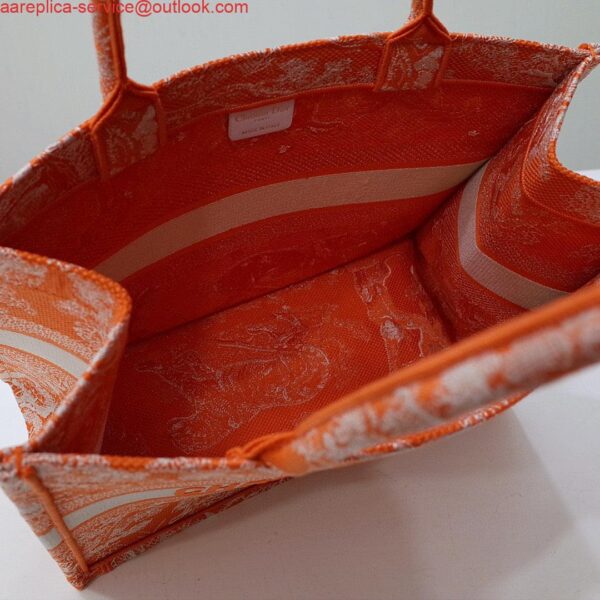 Replica Dior M1296 Book Tote Medium Neon Orange Toile de Jouy Reverse Embroidery 7