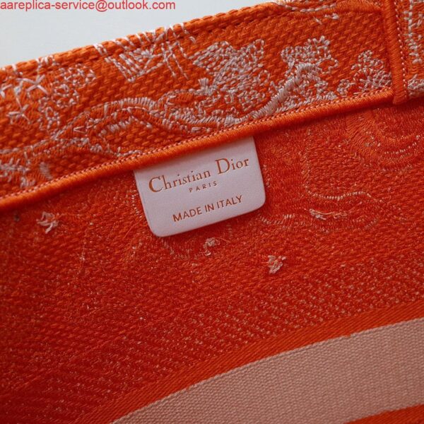 Replica Dior M1296 Book Tote Medium Neon Orange Toile de Jouy Reverse Embroidery 8