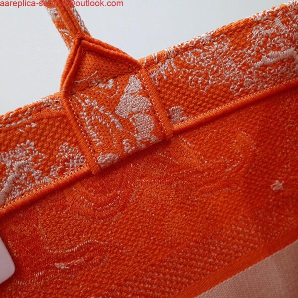 Replica Dior M1296 Book Tote Medium Neon Orange Toile de Jouy Reverse Embroidery 9