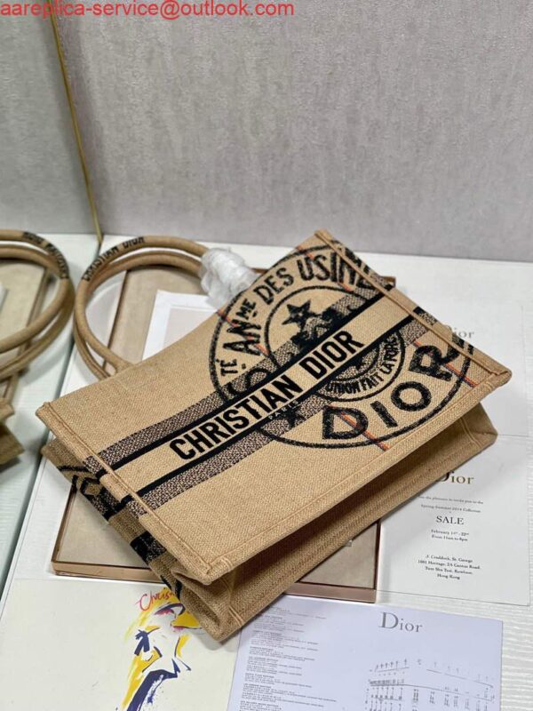 Replica Dior M1296 Medium Book Tote Beige jute fabric with Union motif embroidery 6