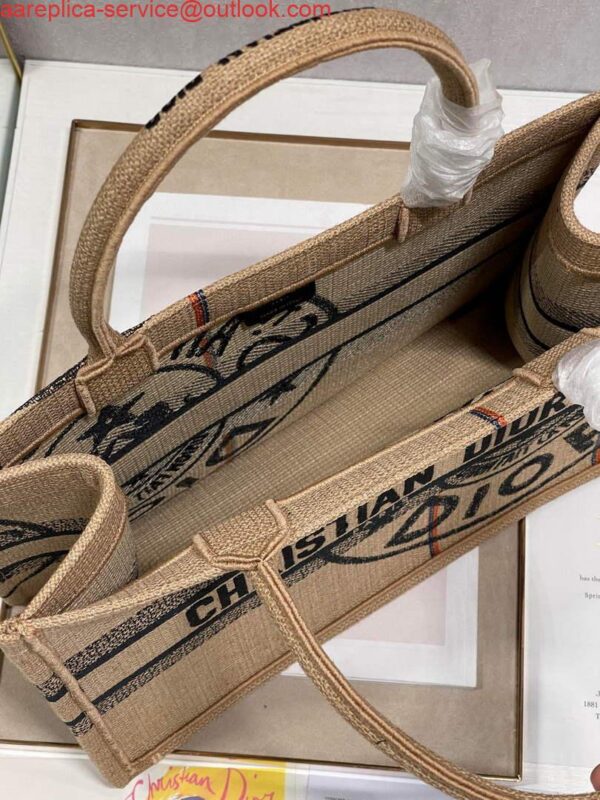 Replica Dior M1296 Medium Book Tote Beige jute fabric with Union motif embroidery 9