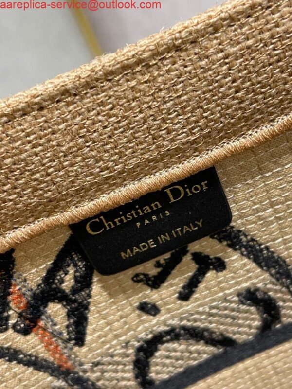 Replica Dior M1296 Medium Book Tote Beige jute fabric with Union motif embroidery 10