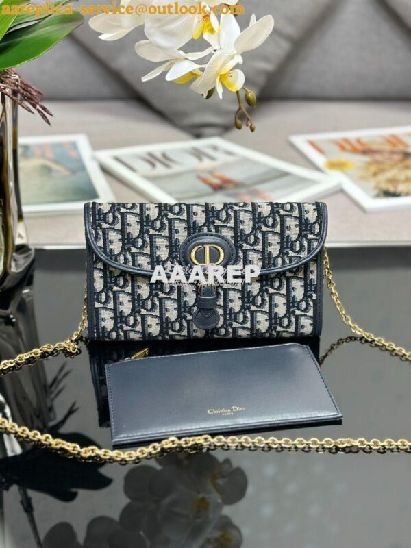 Replica Dior Bobby East-west Pouch With Chain Blue Oblique Jacquard S5