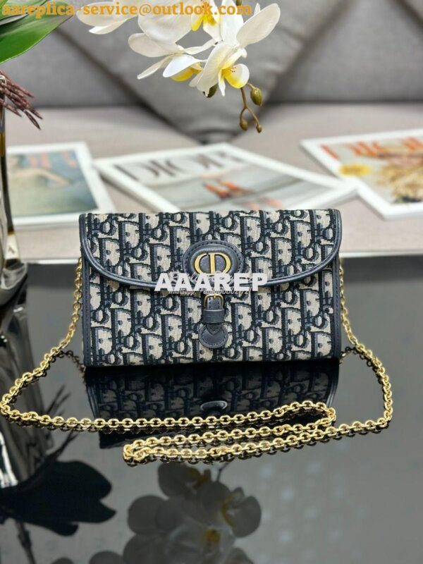 Replica Dior Bobby East-west Pouch With Chain Blue Oblique Jacquard S5 2