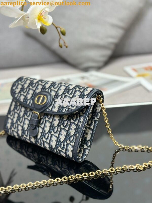 Replica Dior Bobby East-west Pouch With Chain Blue Oblique Jacquard S5 3