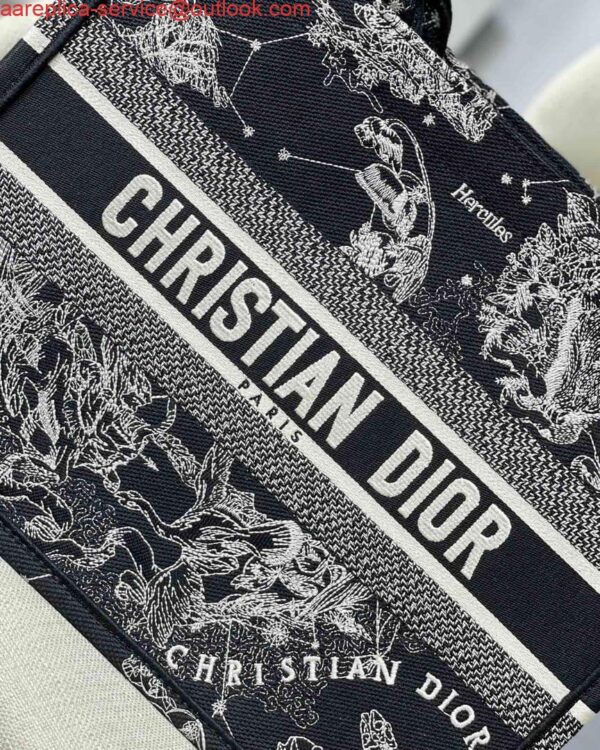 Replica Dior M1296 Medium Book Tote Black Toile de Jouy Zodiac latte embroidery 2