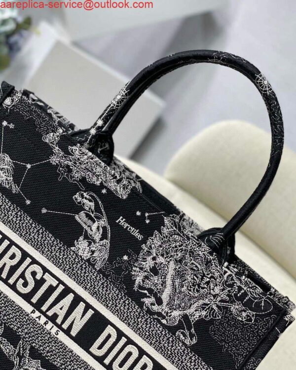 Replica Dior M1296 Medium Book Tote Black Toile de Jouy Zodiac latte embroidery 3