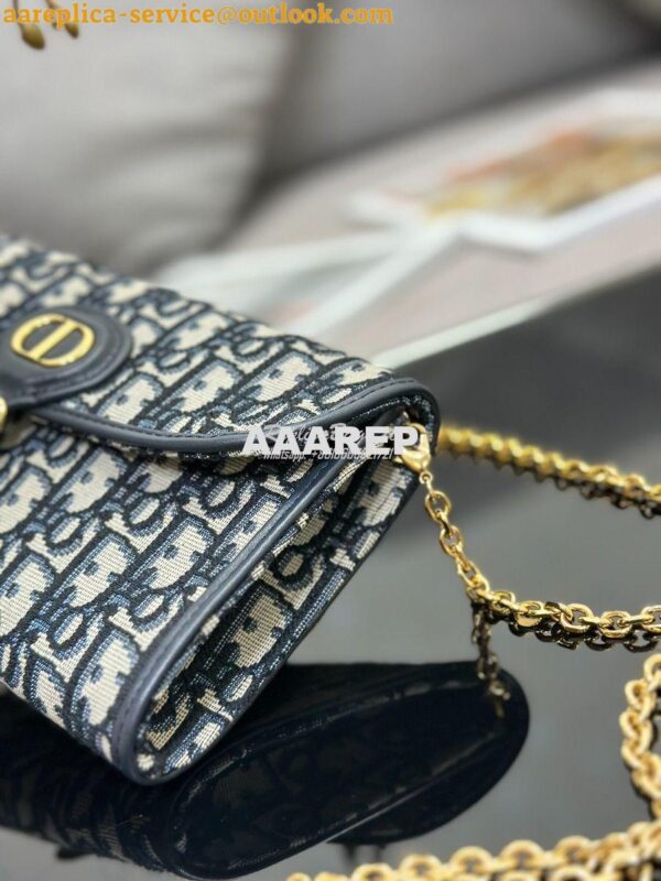 Replica Dior Bobby East-west Pouch With Chain Blue Oblique Jacquard S5 7