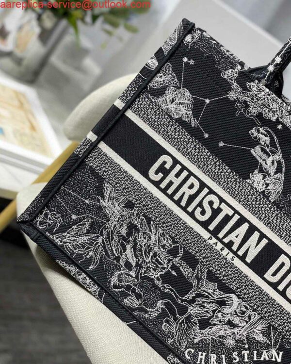 Replica Dior M1296 Medium Book Tote Black Toile de Jouy Zodiac latte embroidery 4