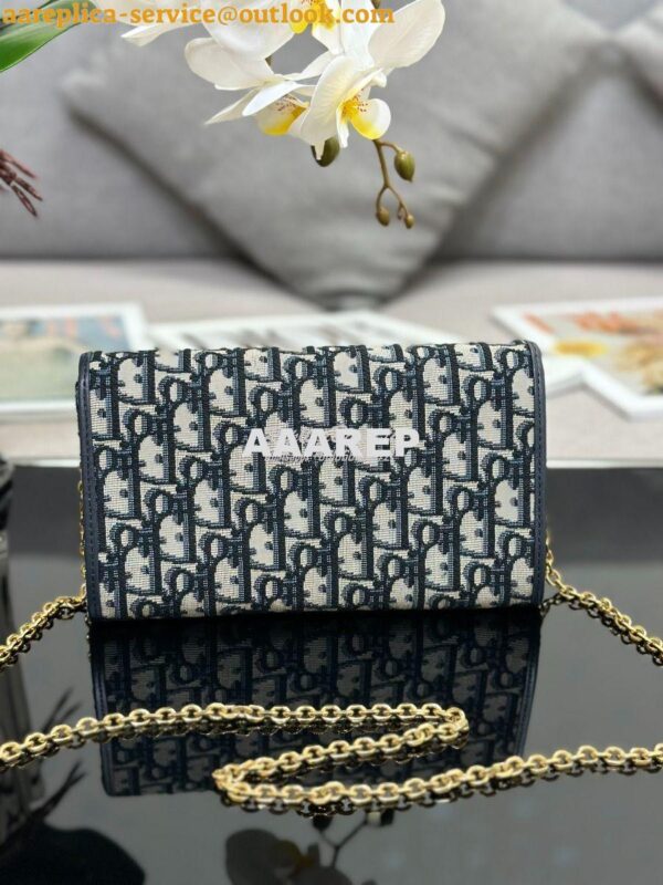 Replica Dior Bobby East-west Pouch With Chain Blue Oblique Jacquard S5 9