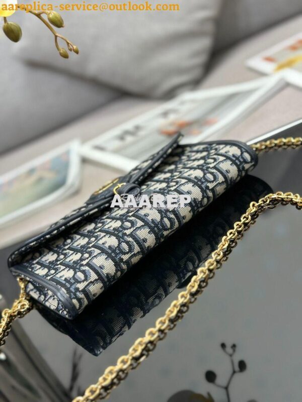 Replica Dior Bobby East-west Pouch With Chain Blue Oblique Jacquard S5 10