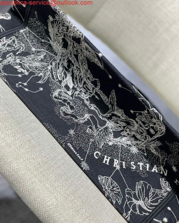 Replica Dior M1296 Medium Book Tote Black Toile de Jouy Zodiac latte embroidery 7