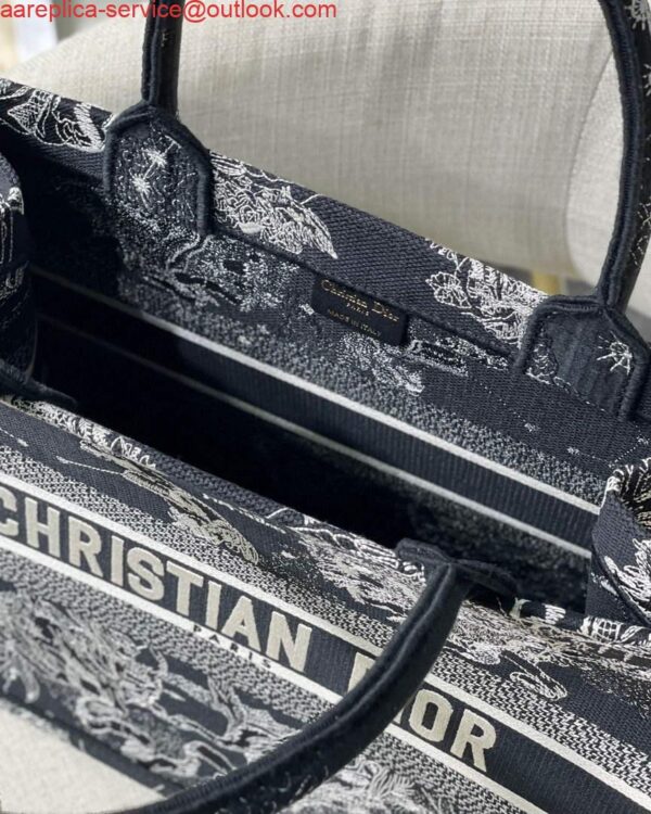 Replica Dior M1296 Medium Book Tote Black Toile de Jouy Zodiac latte embroidery 8