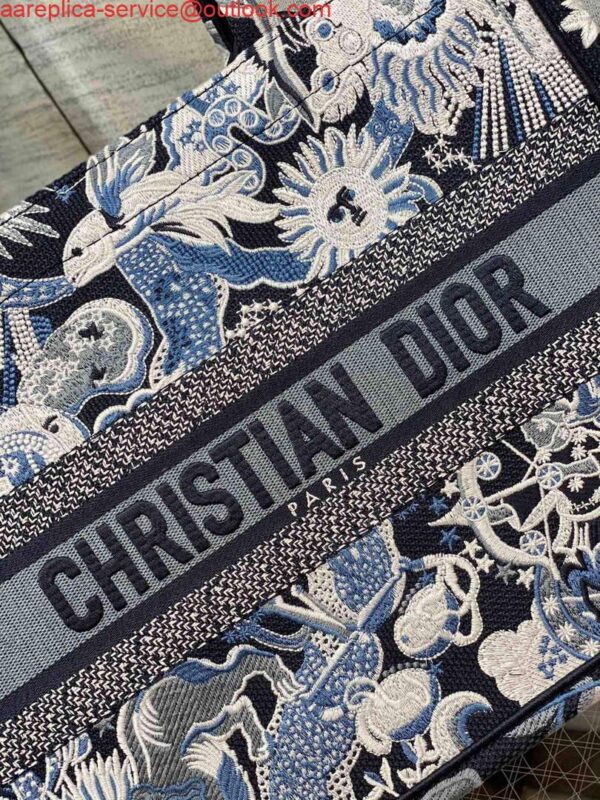 Replica Dior M1296 Medium Book Tote Blue Multicolor Zodiac Fantastico Embroidery 3