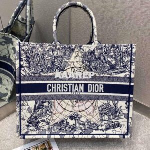 Replica Dior Book Tote bag Embroidered Canvas with Blue Around The Wor