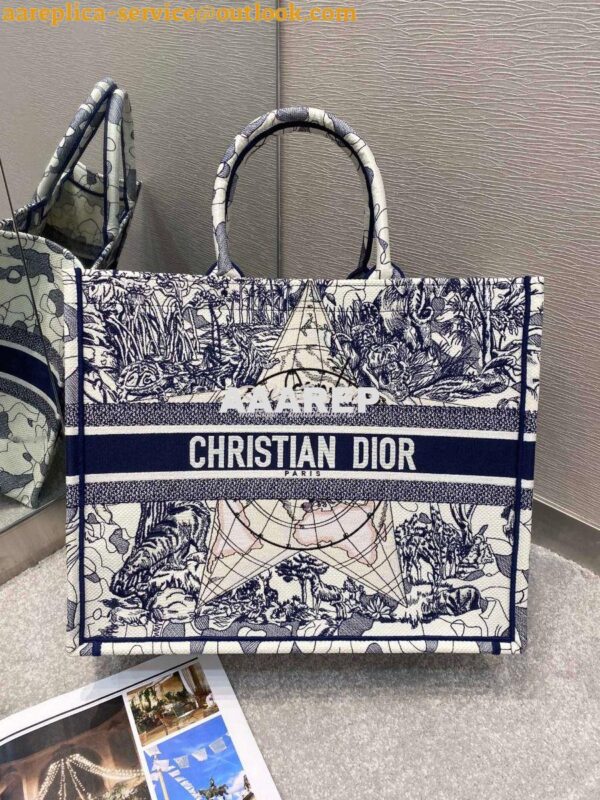 Replica Dior Book Tote bag Embroidered Canvas with Blue Around The Wor 3