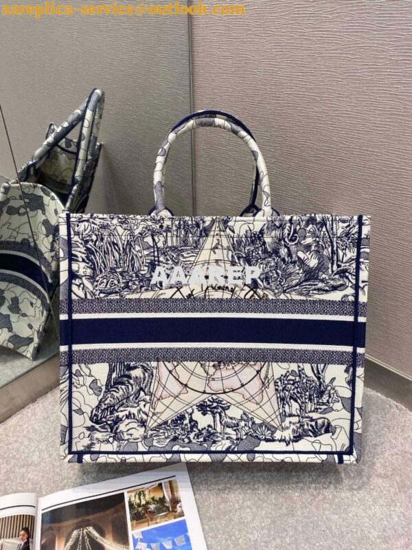 Replica Dior Book Tote bag Embroidered Canvas with Blue Around The Wor 11