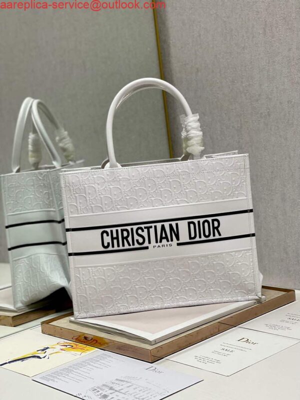 Replica Dior M1296 Medium Book Tote White Perforated and Embossed Oblique Calfskin 3