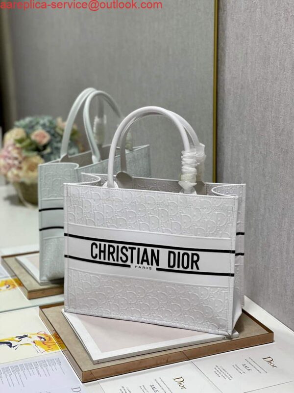 Replica Dior M1296 Medium Book Tote White Perforated and Embossed Oblique Calfskin 4