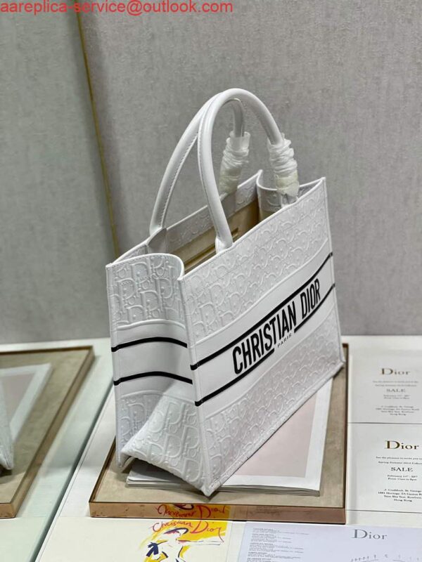 Replica Dior M1296 Medium Book Tote White Perforated and Embossed Oblique Calfskin 5
