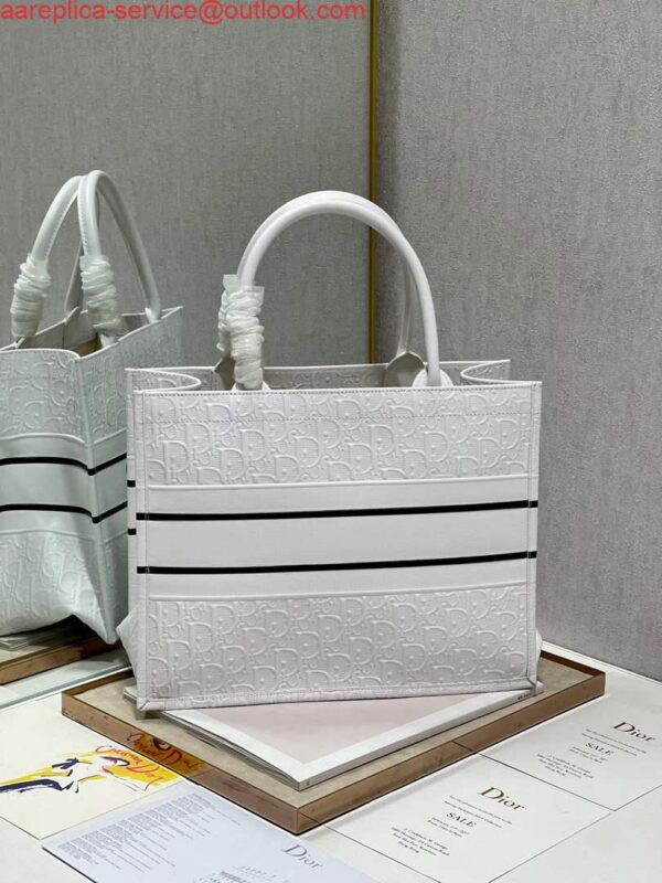 Replica Dior M1296 Medium Book Tote White Perforated and Embossed Oblique Calfskin 7