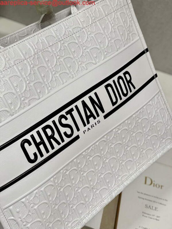 Replica Dior M1296 Medium Book Tote White Perforated and Embossed Oblique Calfskin 8