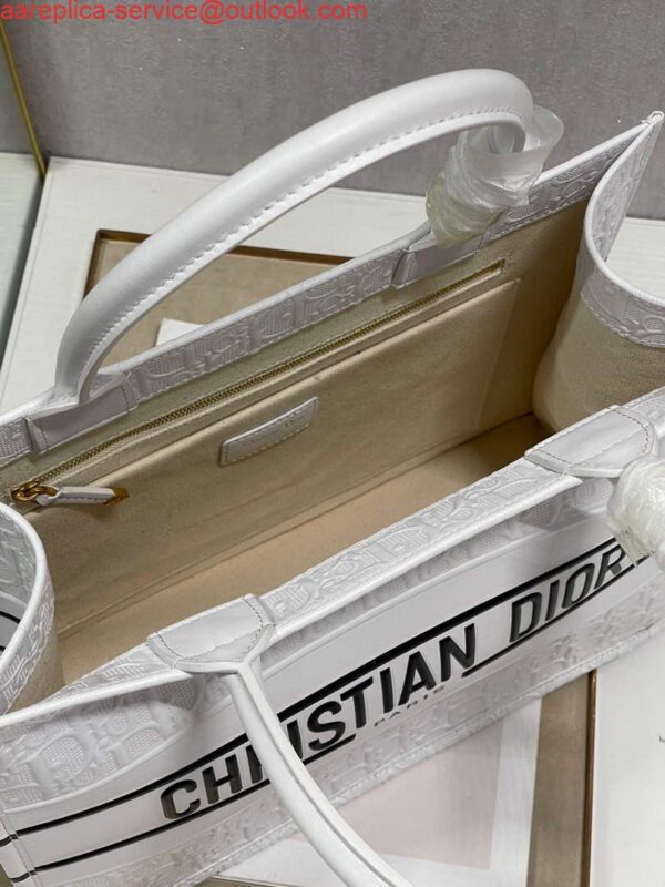 Replica Dior M1296 Medium Book Tote White Perforated and Embossed Oblique Calfskin 9