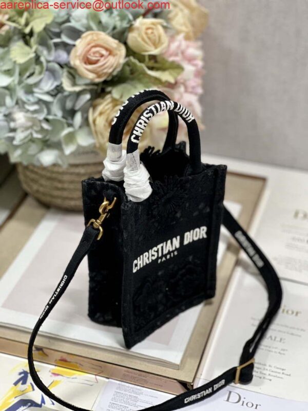 Replica Dior S5555 Mini Dior Book Tote Phone Bag Black lace flowers S1108