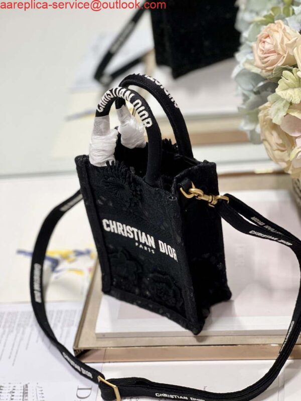 Replica Dior S5555 Mini Dior Book Tote Phone Bag Black lace flowers S1108 2