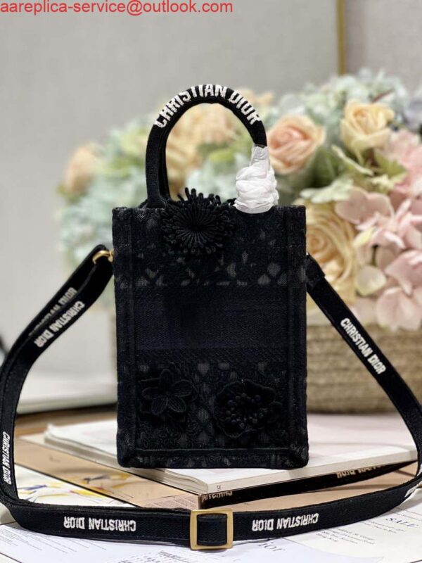 Replica Dior S5555 Mini Dior Book Tote Phone Bag Black lace flowers S1108 4