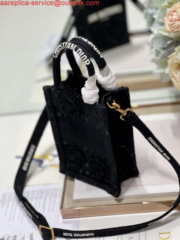 Replica Dior S5555 Mini Dior Book Tote Phone Bag Black lace flowers S1108 5