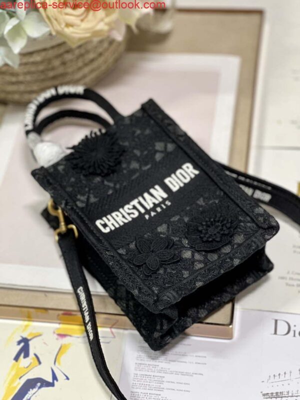 Replica Dior S5555 Mini Dior Book Tote Phone Bag Black lace flowers S1108 6