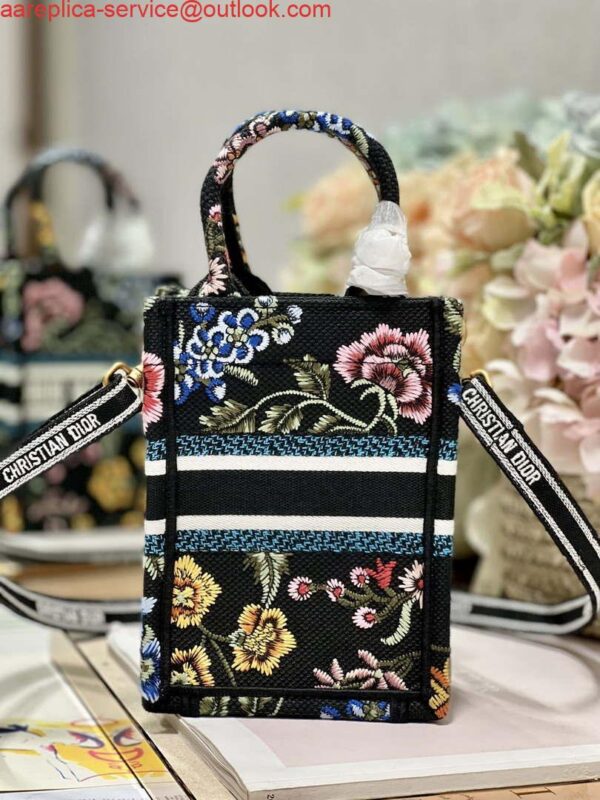 Replica Dior S5555 Mini Dior Book Tote Phone Bag black multicolor embroidery S1099 6